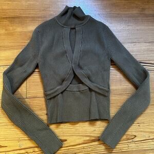 Zara olive green cut out mock neck long sleeve sweater SIZE S